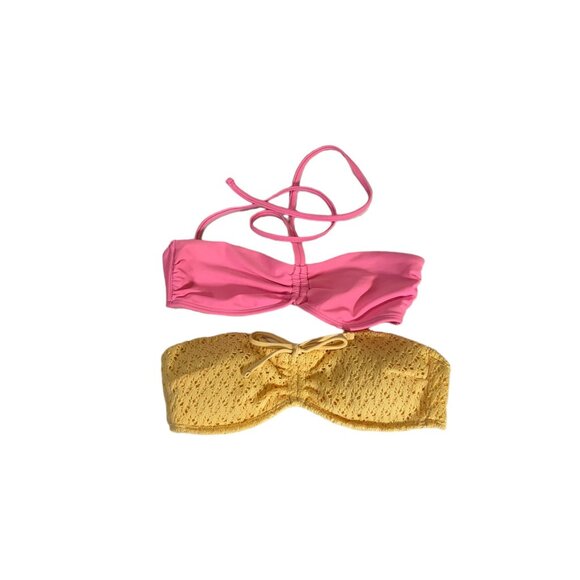 Hollister Bandeau Bikini Bundle of 2 Pink Yellow Size XS Beach Summer Coastal - Picture 1 of 12